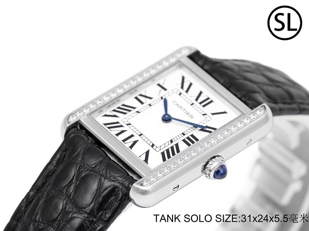 Cartier tank quartz diamond watch small crocodile leather W6200005 black