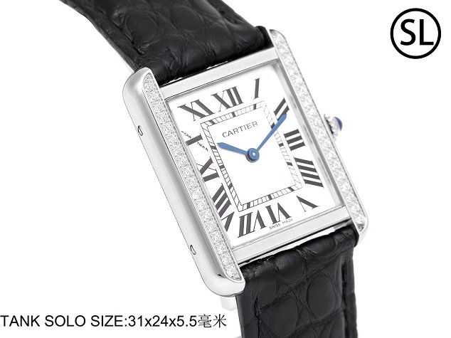 Cartier tank quartz diamond watch small crocodile leather W6200005 black