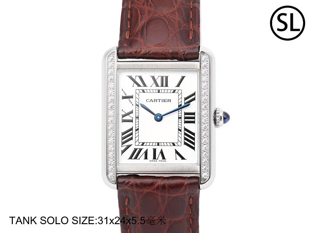 Cartier tank quartz diamond watch small crocodile leather W6200005 coffee