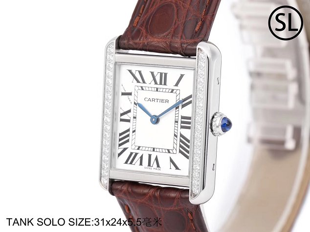 Cartier tank quartz diamond watch small crocodile leather W6200005 coffee