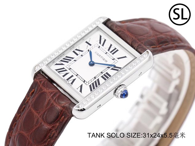 Cartier tank quartz diamond watch small crocodile leather W6200005 coffee