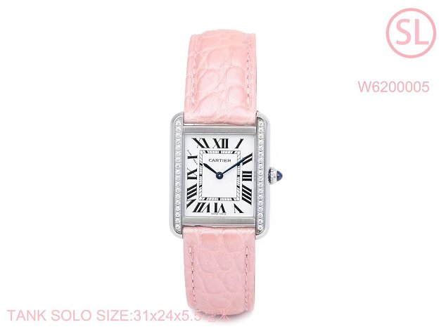 Cartier tank quartz diamond watch small crocodile leather W6200005 pink