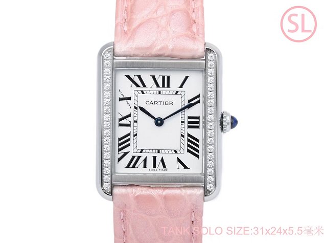 Cartier tank quartz diamond watch small crocodile leather W6200005 pink