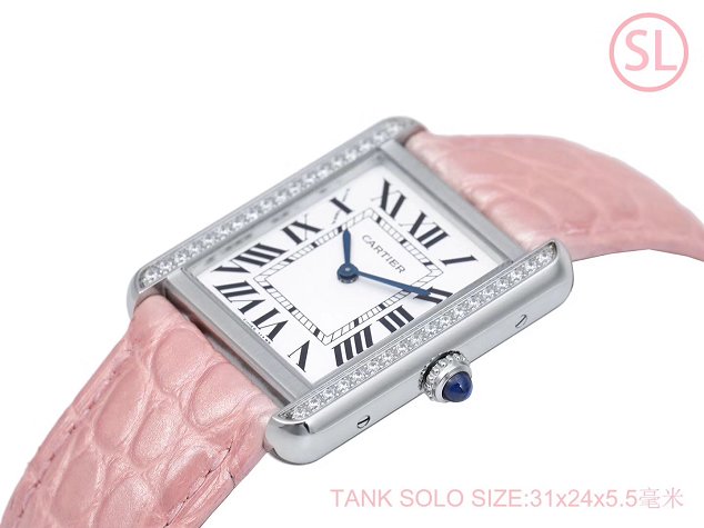 Cartier tank quartz diamond watch small crocodile leather W6200005 pink