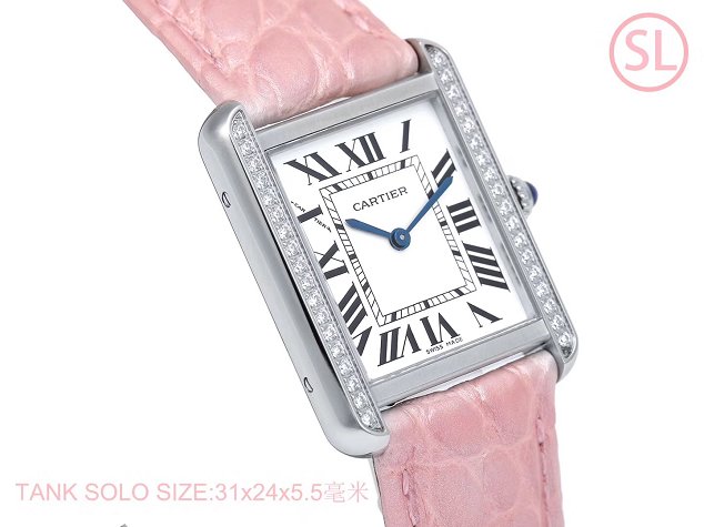 Cartier tank quartz diamond watch small crocodile leather W6200005 pink