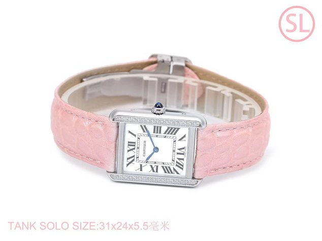 Cartier tank quartz diamond watch small crocodile leather W6200005 pink