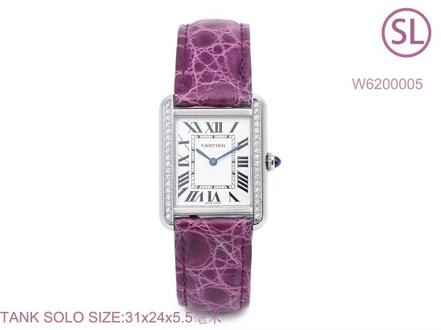 Cartier tank quartz diamond watch small crocodile leather W6200005 purple