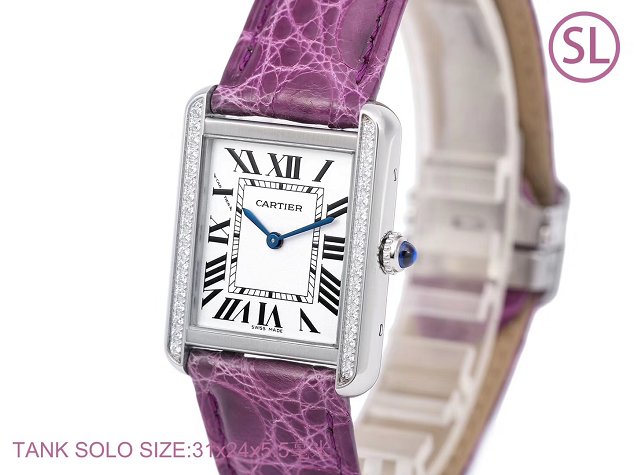 Cartier tank quartz diamond watch small crocodile leather W6200005 purple