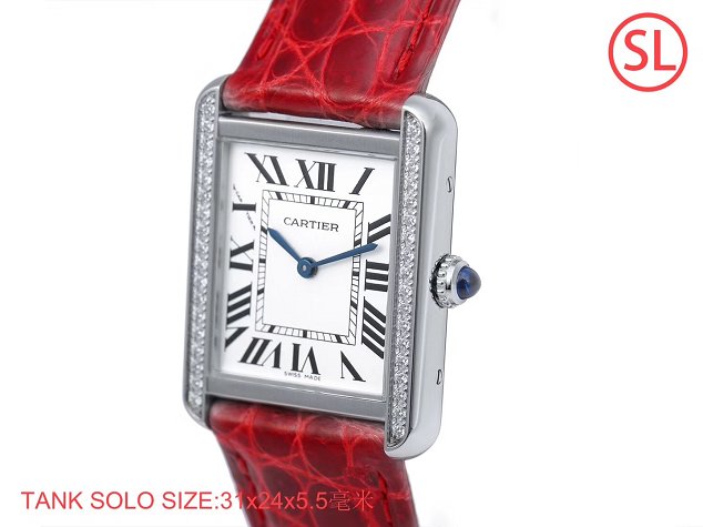 Cartier tank quartz diamond watch small crocodile leather W6200005 red