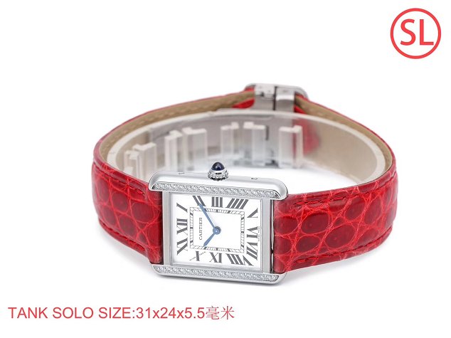 Cartier tank quartz diamond watch small crocodile leather W6200005 red