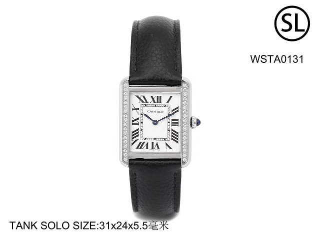 Cartier tank quartz diamond watch small togo leather WSTA0131 black