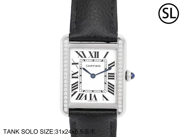 Cartier tank quartz diamond watch small togo leather WSTA0131 black