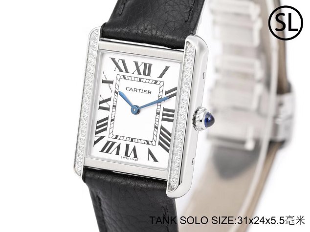 Cartier tank quartz diamond watch small togo leather WSTA0131 black