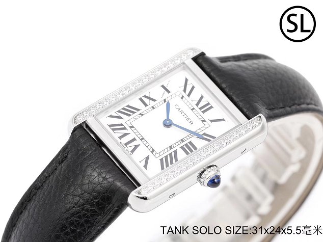 Cartier tank quartz diamond watch small togo leather WSTA0131 black