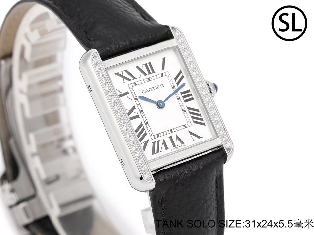 Cartier tank quartz diamond watch small togo leather WSTA0131 black