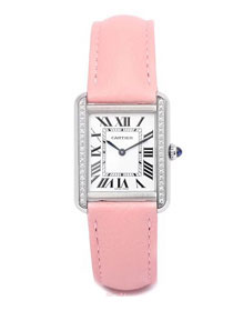 Cartier tank quartz diamond watch small togo leather WSTA0131 pink