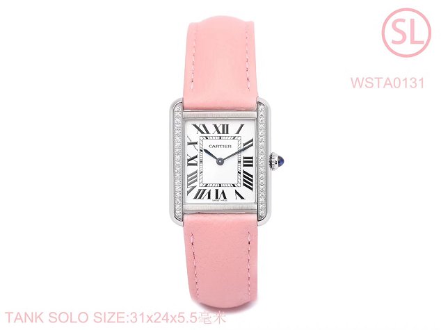 Cartier tank quartz diamond watch small togo leather WSTA0131 pink