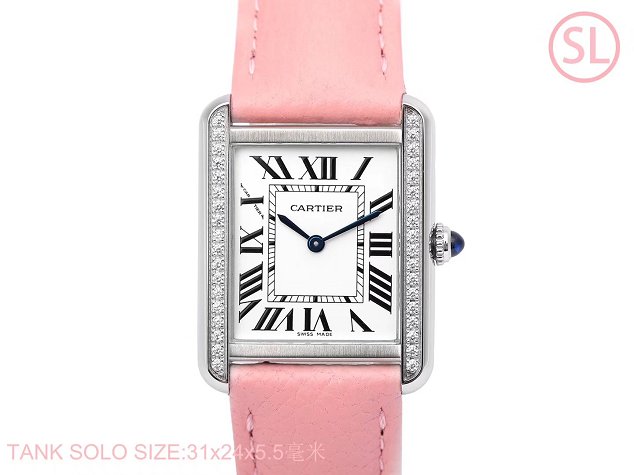 Cartier tank quartz diamond watch small togo leather WSTA0131 pink