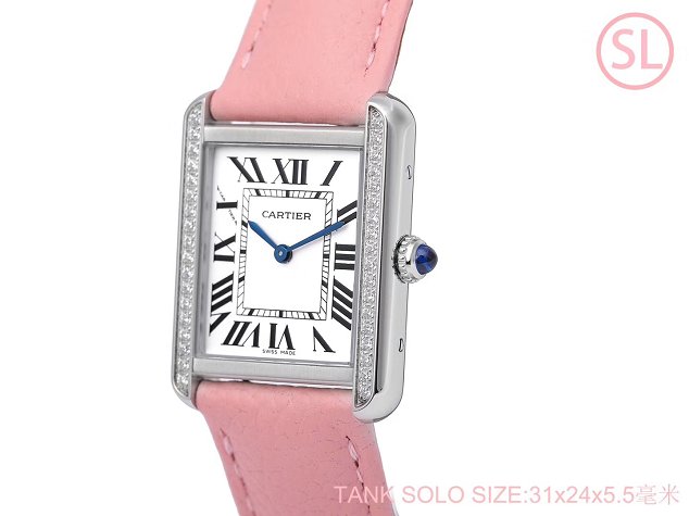 Cartier tank quartz diamond watch small togo leather WSTA0131 pink