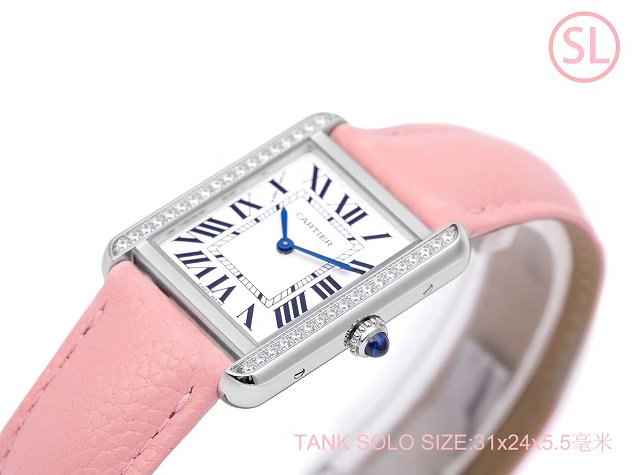 Cartier tank quartz diamond watch small togo leather WSTA0131 pink