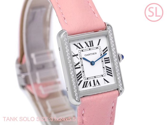 Cartier tank quartz diamond watch small togo leather WSTA0131 pink