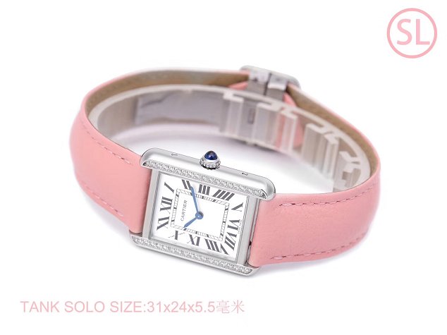 Cartier tank quartz diamond watch small togo leather WSTA0131 pink