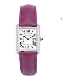 Cartier tank quartz diamond watch small togo leather WSTA0131 purple