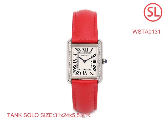 Cartier tank quartz diamond watch small togo leather WSTA0131 red