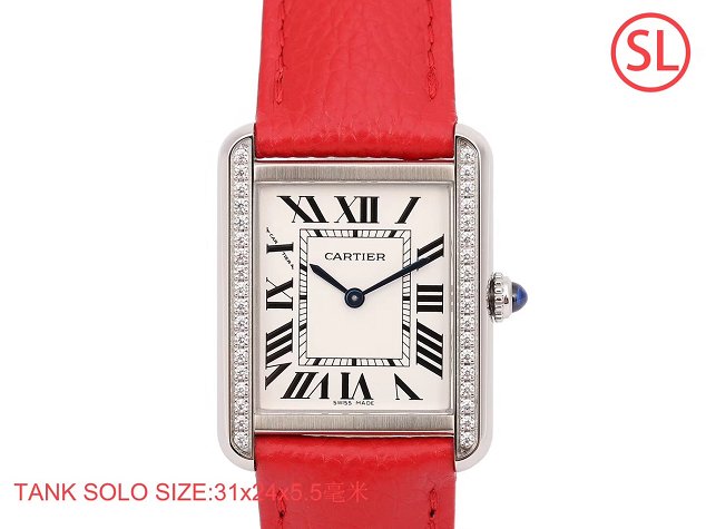 Cartier tank quartz diamond watch small togo leather WSTA0131 red