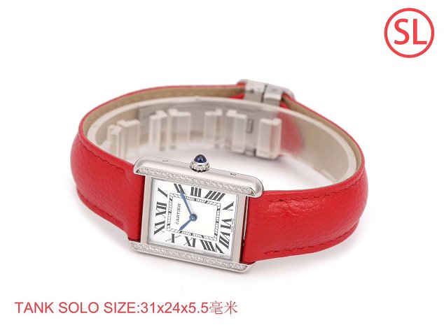 Cartier tank quartz diamond watch small togo leather WSTA0131 red