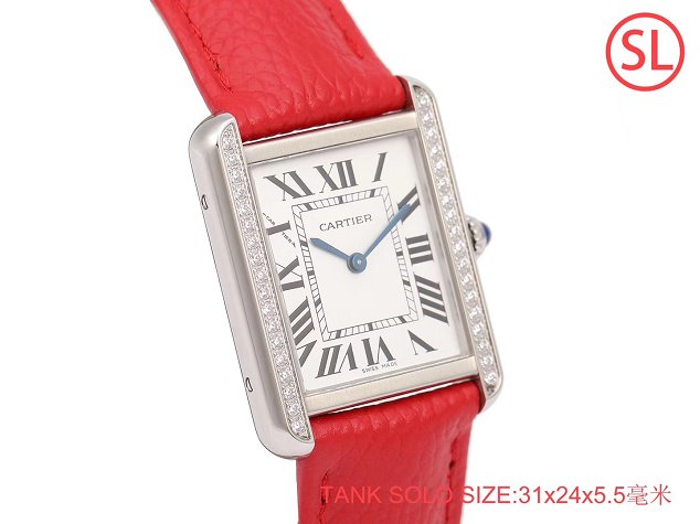 Cartier tank quartz diamond watch small togo leather WSTA0131 red