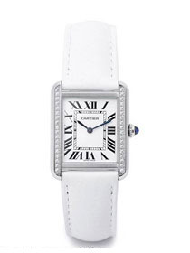 Cartier tank quartz diamond watch small togo leather WSTA0131 white