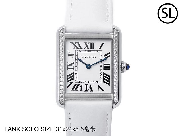 Cartier tank quartz diamond watch small togo leather WSTA0131 white