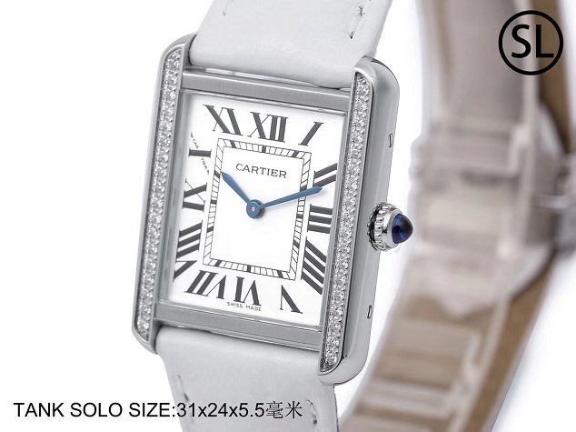 Cartier tank quartz diamond watch small togo leather WSTA0131 white