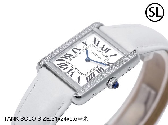 Cartier tank quartz diamond watch small togo leather WSTA0131 white