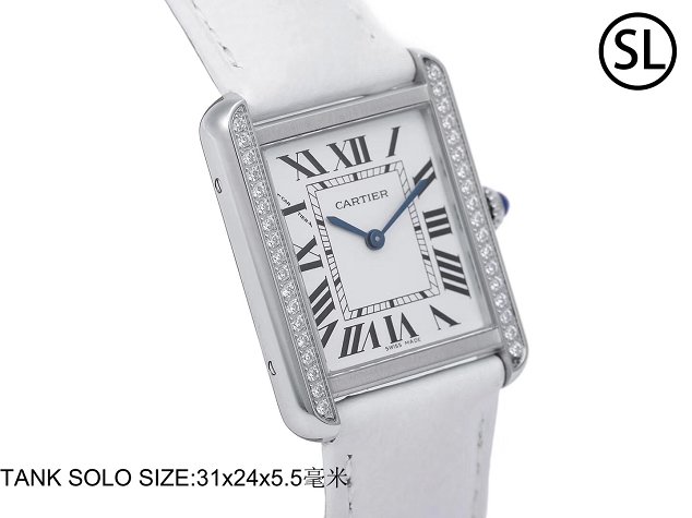 Cartier tank quartz diamond watch small togo leather WSTA0131 white