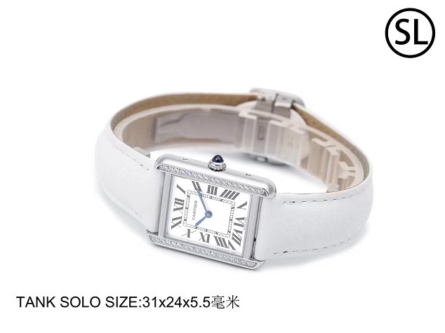 Cartier tank quartz diamond watch small togo leather WSTA0131 white