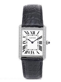Cartier tank quartz watch diamond medium crocodile leather W6200003 black