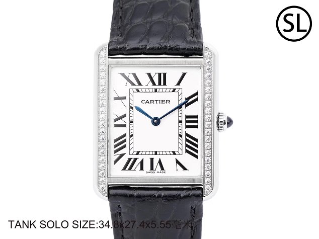 Cartier tank quartz watch diamond medium crocodile leather W6200003 black