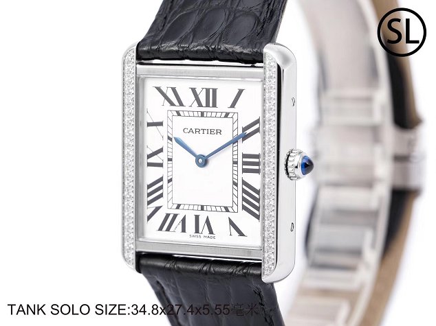 Cartier tank quartz watch diamond medium crocodile leather W6200003 black