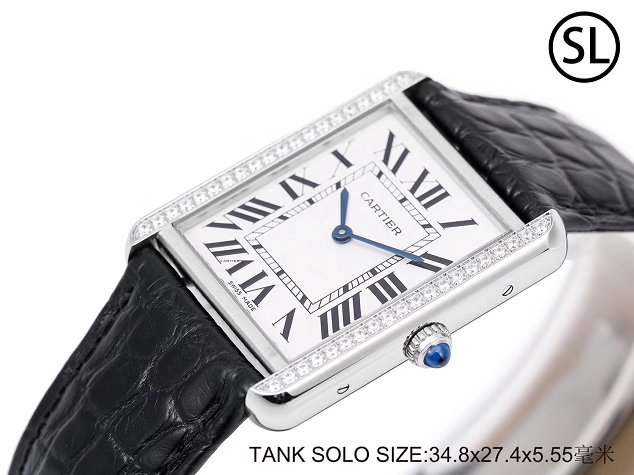 Cartier tank quartz watch diamond medium crocodile leather W6200003 black