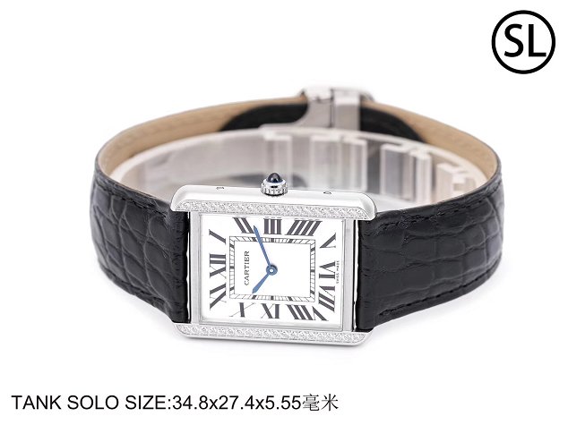 Cartier tank quartz watch diamond medium crocodile leather W6200003 black