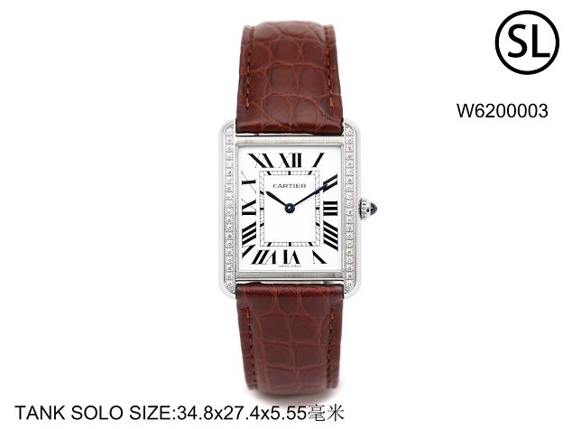Cartier tank quartz watch diamond medium crocodile leather W6200003 coffee