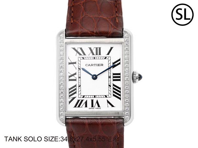 Cartier tank quartz watch diamond medium crocodile leather W6200003 coffee