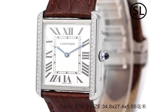 Cartier tank quartz watch diamond medium crocodile leather W6200003 coffee