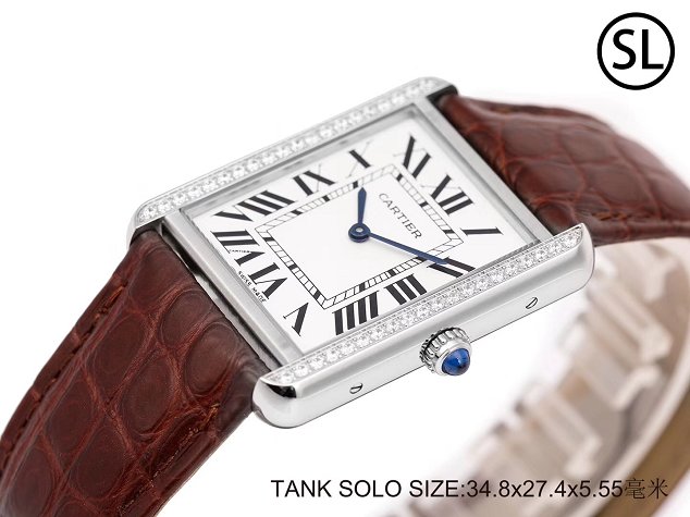 Cartier tank quartz watch diamond medium crocodile leather W6200003 coffee