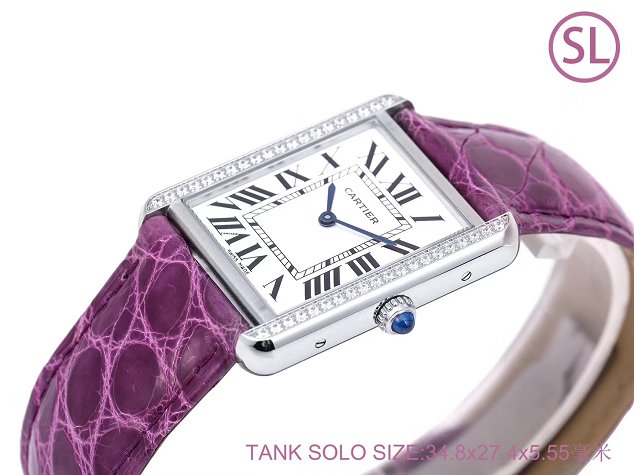 Cartier tank quartz watch diamond medium crocodile leather W6200003 purple