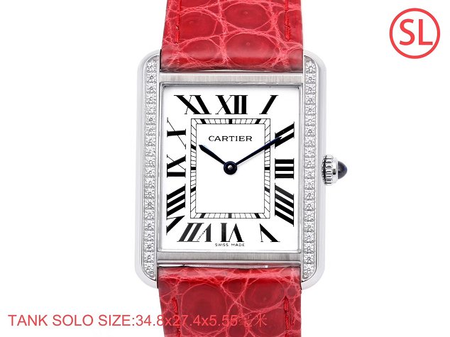 Cartier tank quartz watch diamond medium crocodile leather W6200003 red