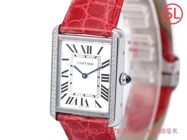 Cartier tank quartz watch diamond medium crocodile leather W6200003 red