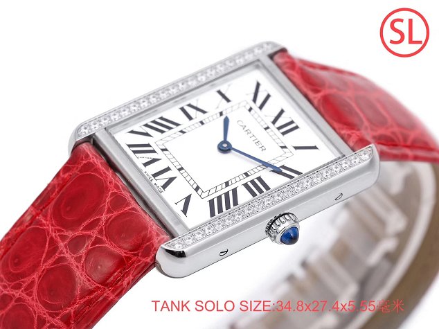 Cartier tank quartz watch diamond medium crocodile leather W6200003 red